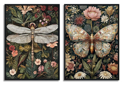 2 Pack Paint by Number Kit 16x20inch Dragonfly Butterfly Insect Art, DIY Painting Set with Floral Background, Intricate Nature Inspired Craft for Home Decor Gift