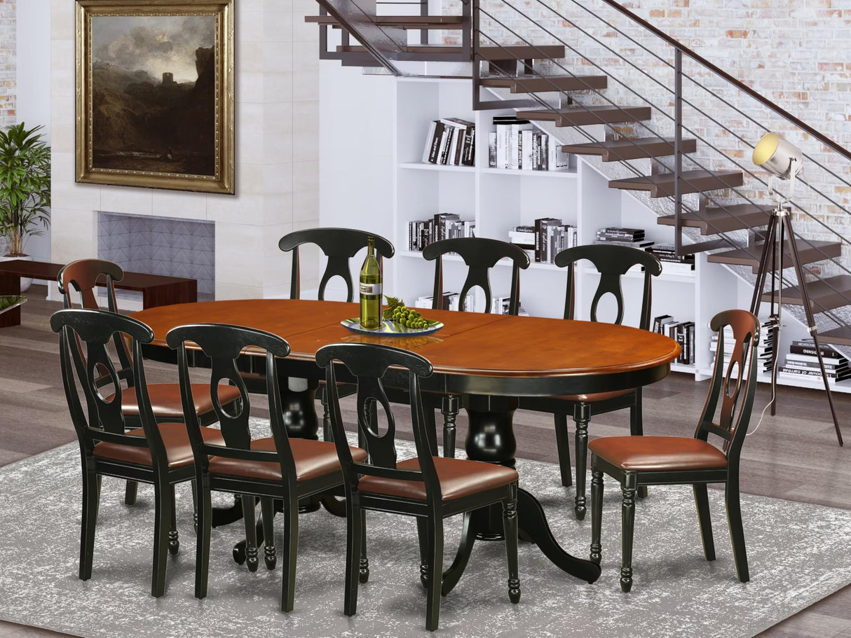 East West Furniture PLKE9-BCH-LC 9 Piece Dining Room Furniture Set Includes an Oval Kitchen Table with Butterfly Leaf and 8 Faux Leather Upholstered Dining Chairs, 42x78 Inch, Black & Cherry East West Furniture