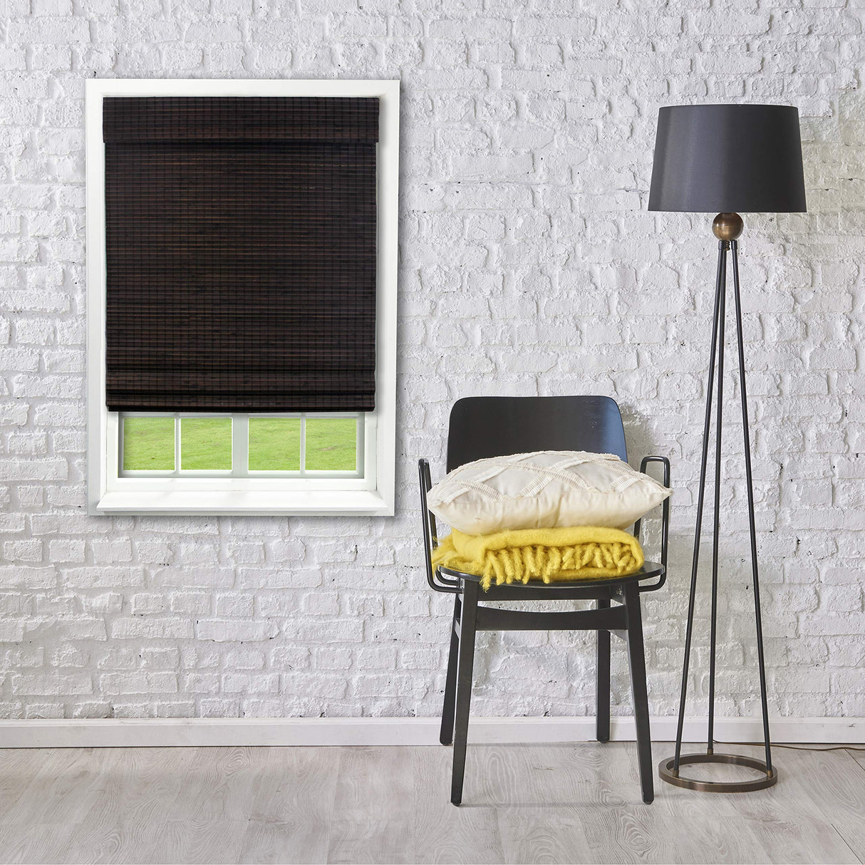 Radiance Cordless Bamboo Roman Shades for Windows - Flatweave Bamboo Blinds for Reduce Bright Light - Easy to Lift & Fold Up Window Shades - Espresso - 27 in. W x 48 in. L - (02208825E) Radiance