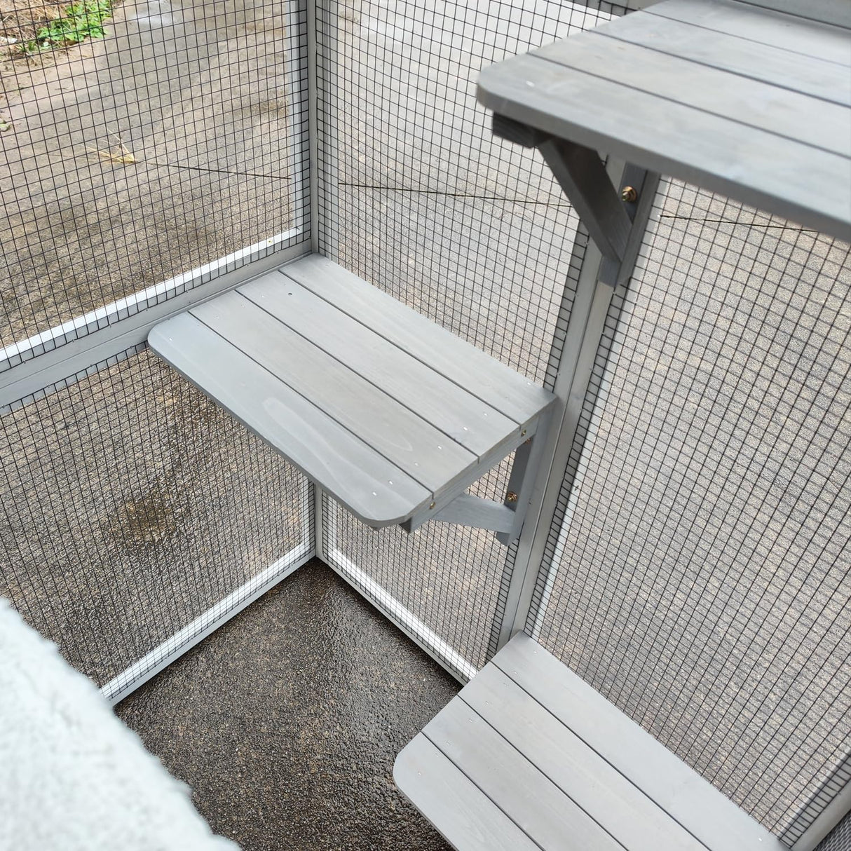 Miscoos Outdoor Wooden Cat Catio - Large Solid Wood Cat Cage Playpen with 8 Jumping Platforms & 2 Napping Houses, Walk-in Cat Kennel Condo Shelter, White Miscoos