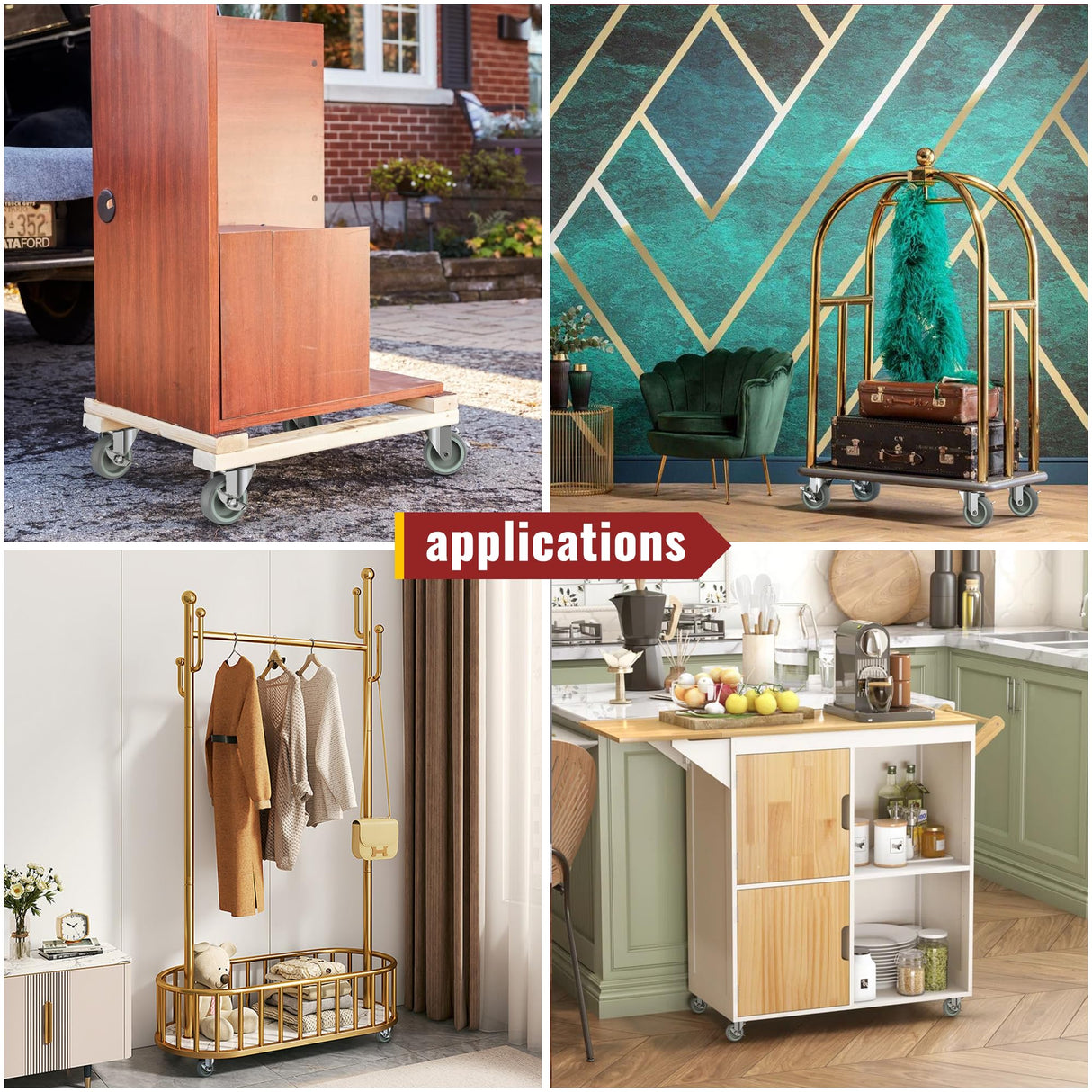 HOLKIE 3 inch Caster Wheels with Side Brakes Swivel Casters for Workbench, Furniture or Other Equipments Load Capacity 500LBS (Set of 4) HOLKIE