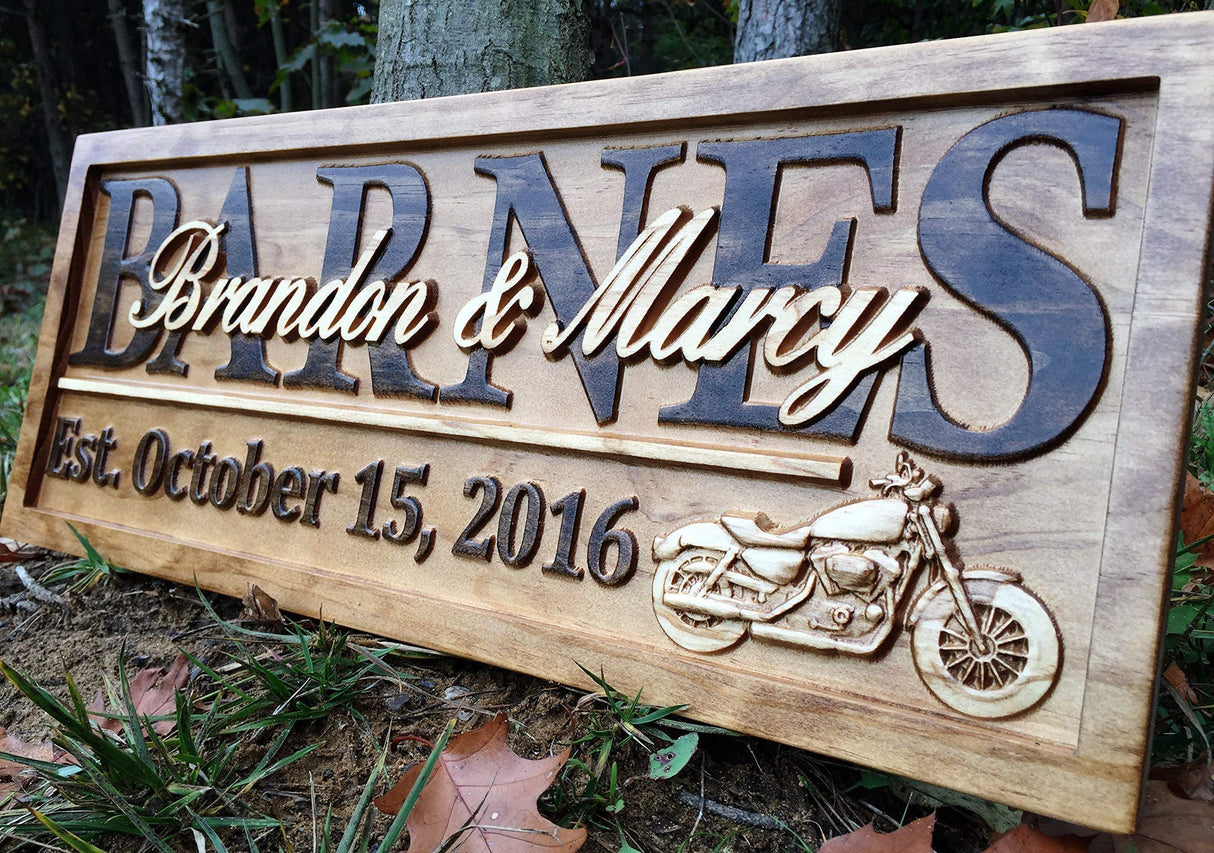 Personalized Motorcycle Gifts Motorcycle Wedding Sign Harley Davidson Sign Personalized Couples Gift Wood Family Name Custom Last Name Sign 3D Woodworker