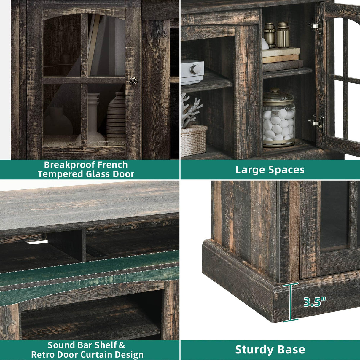 YITAHOME LED Farmhouse TV Stand for 75 Inch w/Outlets, Modern Entertainment Center with Glass Doors and Adjustable Storage Shelves, Media Console TV Cabinet for for Living Room, Dark Rustic Oak YITAHOME