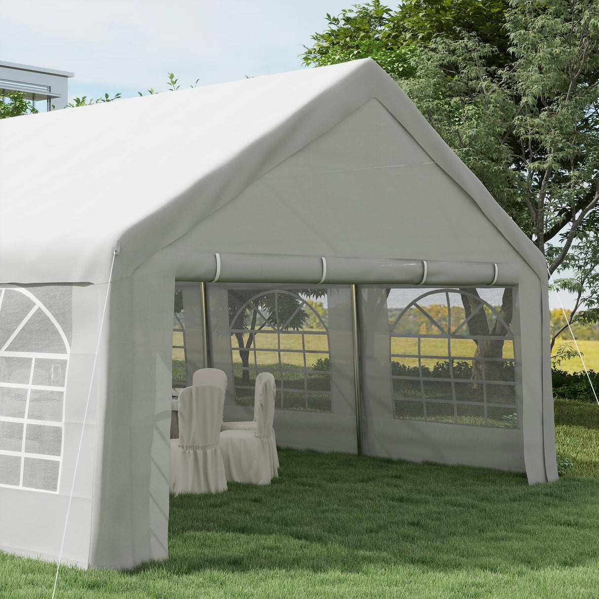 Outsunny 16' x 32' Heavy Duty Party Tent & Carport with Removable Sidewalls and Double Doors, Large Canopy Tent, Sun Shade Shelter, for Parties, Wedding, Outdoor Events, BBQ, White Outsunny