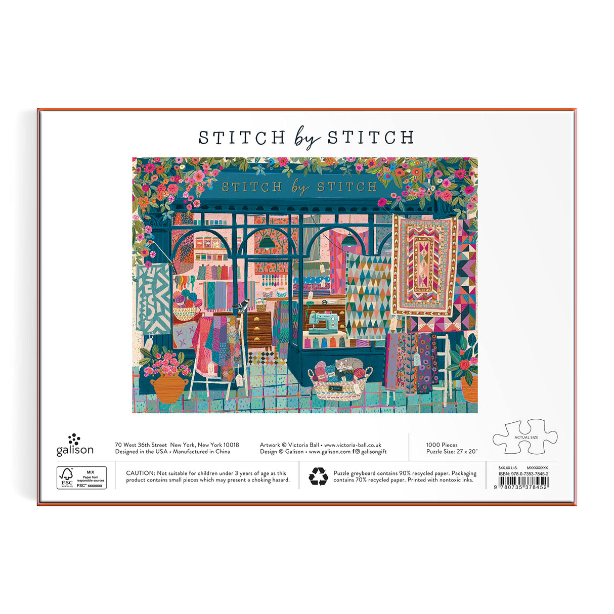 Galison Stitch by Stitch – 1000 Piece Puzzle Fun and Challenging Activity with Bright and Bold Quilting and Crafting Themed Storefront Artwork for Adults and Families Galison
