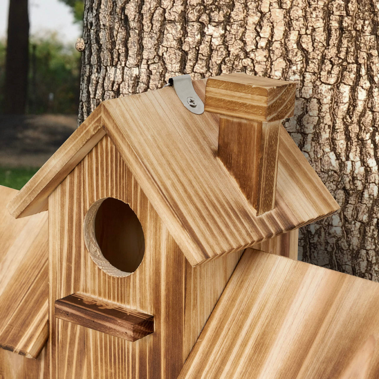MIXUMON Bird Houses for Outside, Outdoor 3 Hole Bird House Room for 3 Bird Families Bluebird Finch Cardinals Hanging Birdhouse for Garden (Style 1) MIXUMON