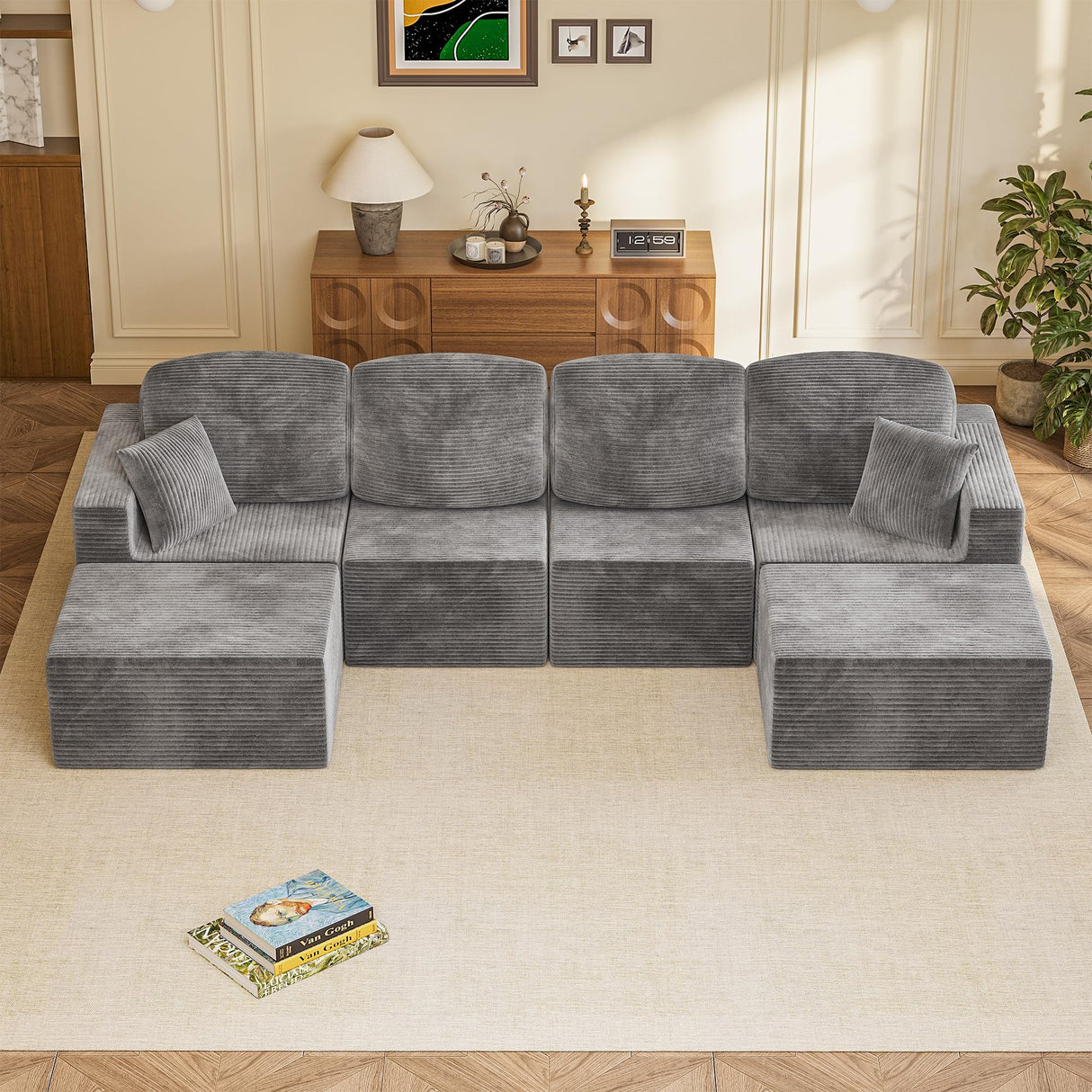 Homall 126" Sectional Couches for Living Room, Modern Fabric Boneless Couch with Deep Seat, Upholstered Cloud Sofa with 2 Ottoman, No Assembly Required (Grey, U Shaped Sofa) Homall