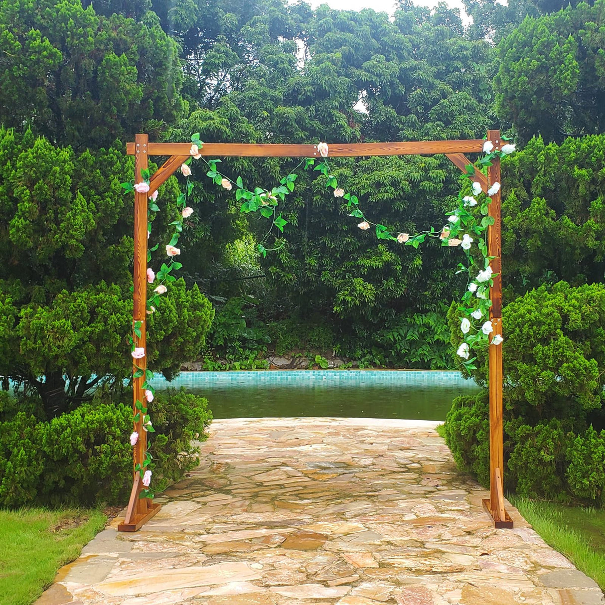 THORISE 7.3FT Wooden Wedding Arch Stand Square Wood Arch Wedding Arbor for Ceremony Party Proposal Scene Garden THORISE