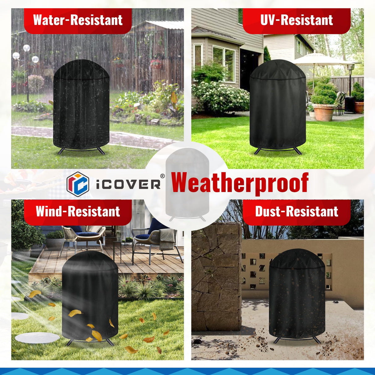 iCOVER Vertical Round Smoker Cover, Kettle Grill Cover, 29 Inch BBQ Barbecue Cover, Dome Smoker Cover, Bullet Smoker Cover, Barrel Cover Fire Pit Cover for Char-Broil Weber George Foreman Brinkmann i COVER