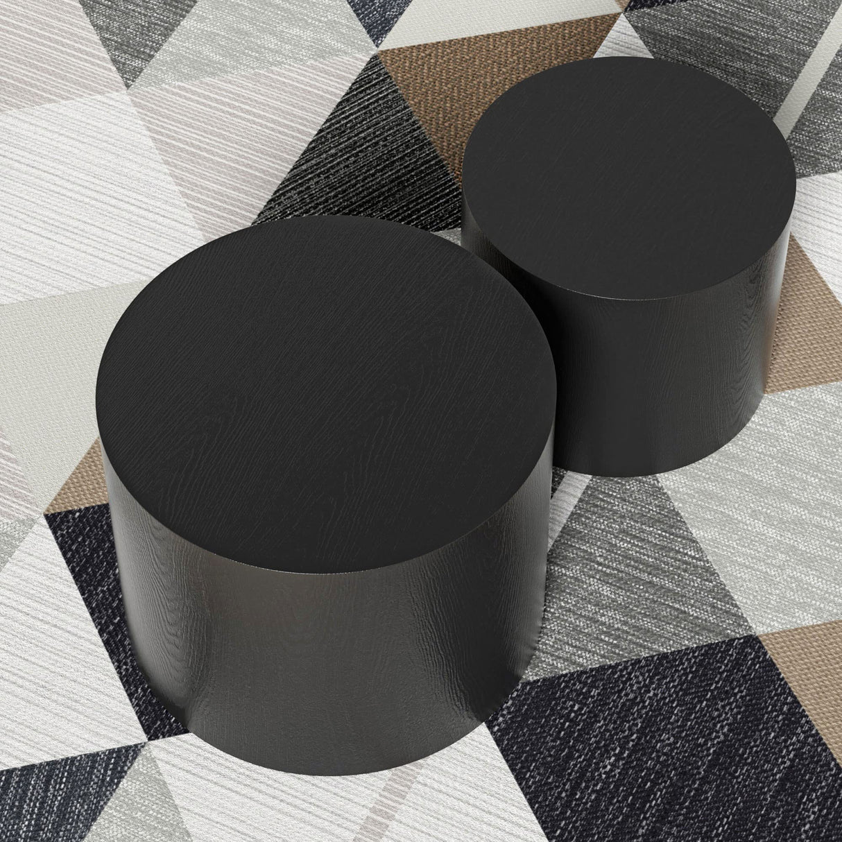 WILLIAMSPACE 18.9" Black Nesting Coffee Table Set of 2, Modern Black Round Coffee Tables Circle Side Table for Small Space, Accent End Table Set, No Assembling, Matte Black WILLIAMSPACE