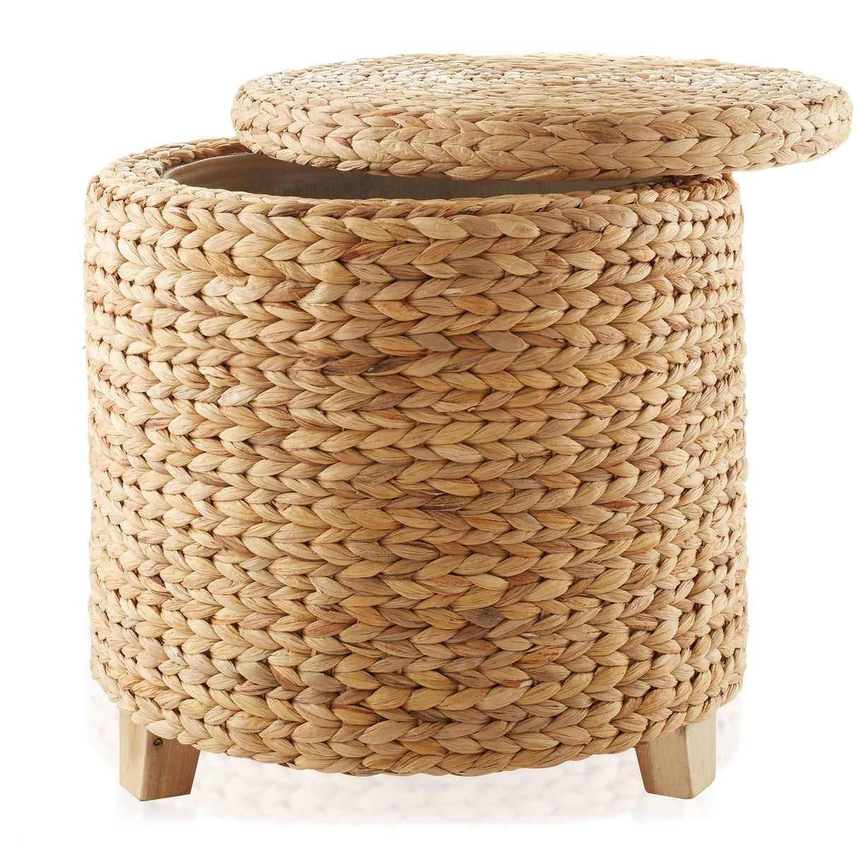 Casafield 17" Round Storage Ottoman with Lid - Natural, Handwoven Water Hyacinth Footstool for Living Room, Bedroom, Bathroom, Home Office Casafield