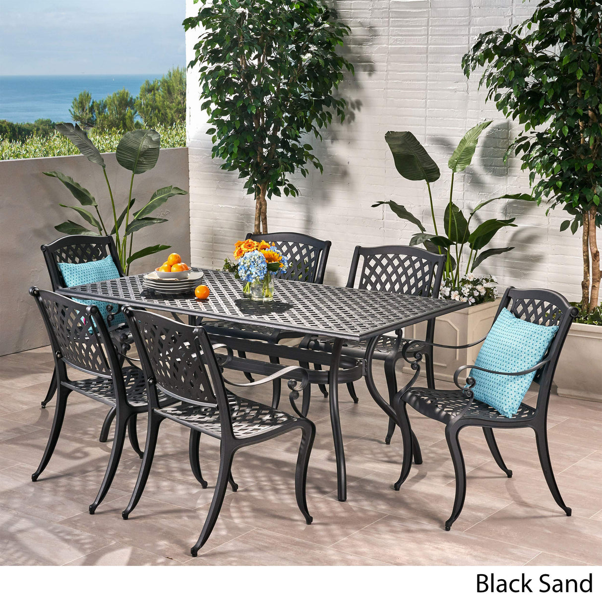 Christopher Knight Home Cayman Outdoor 6-Seater Cast Aluminum Dining Set, 7-Pcs Set, Black Sand Christopher Knight Home