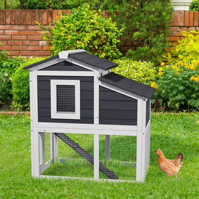 Wooden Chicken Coops with Nesting Boxes Indoor Outdoor,Small Chicken Coop for 2 Chickens,Bunny House Rabbit Hutch Poultry Pet Run Cage with Waterproof Roof,Stairs&Removable Tray
