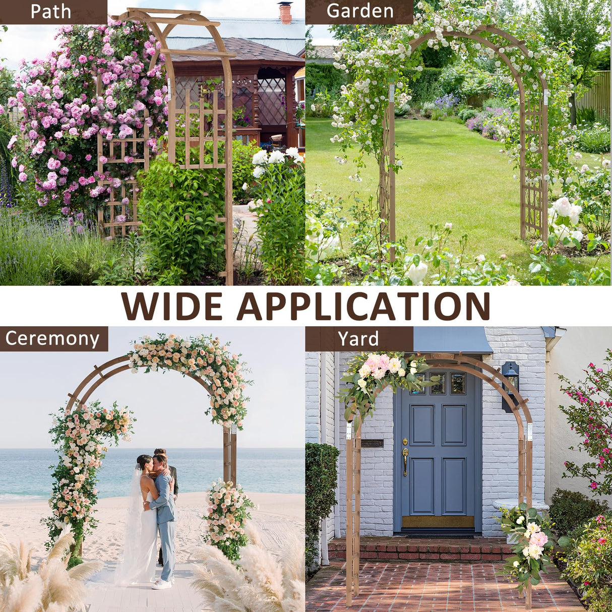 Outvita 7 Ft Fir Wood Garden Arch Arbour Arbor, Backyard Trellis, Outdoor Structure for Climbing Plants, Lawn Patio Decoration, Wedding Ceremony, Festival Decor Outvita