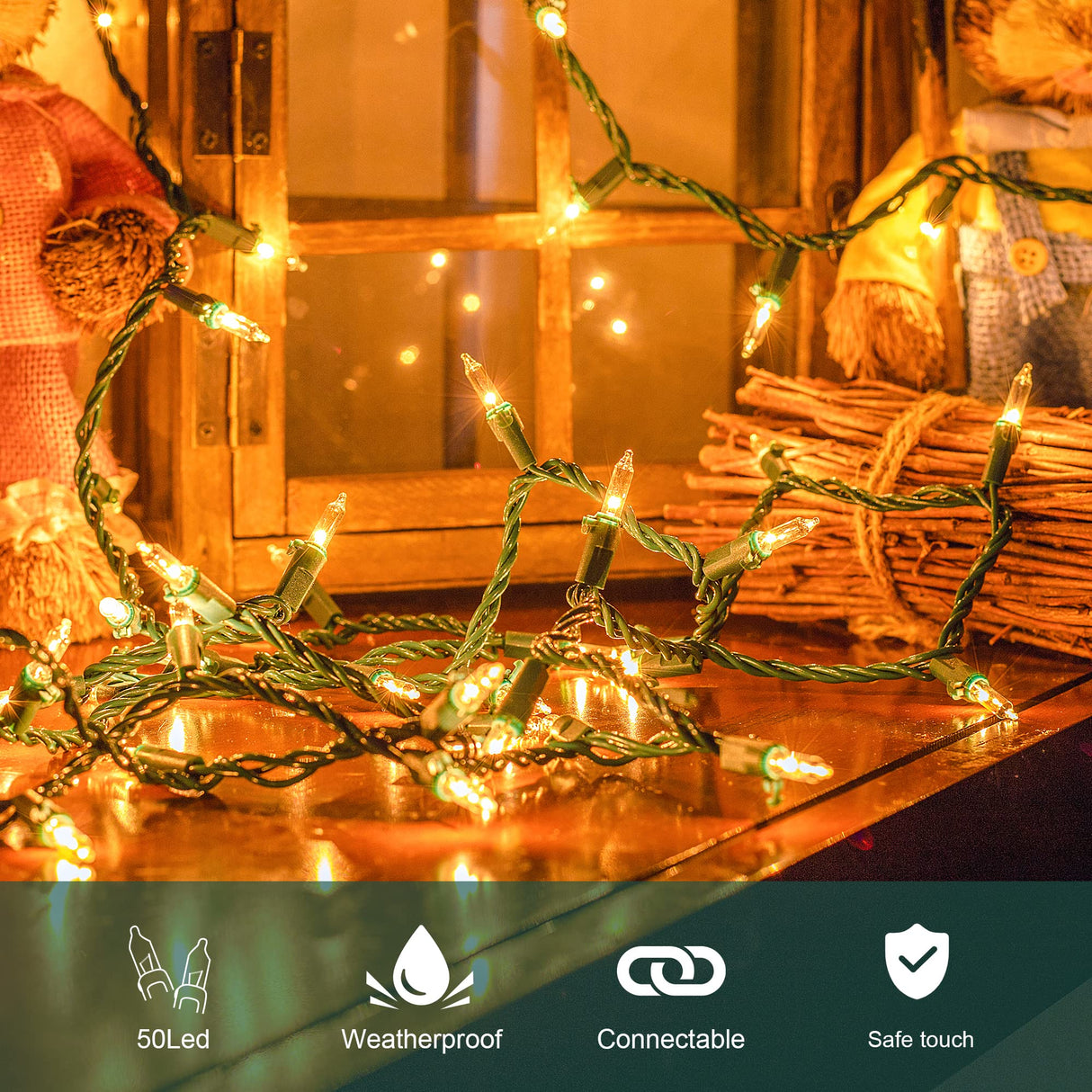 mimigogo 50-Count White Christmas Lights with Green Wire,Mini String Lights for Holiday Decorations, Christmas Tree Lights, Holiday Party, Wedding, Xmas, Home, Indoor & Outdoor Use (13ft Long) mimigogo