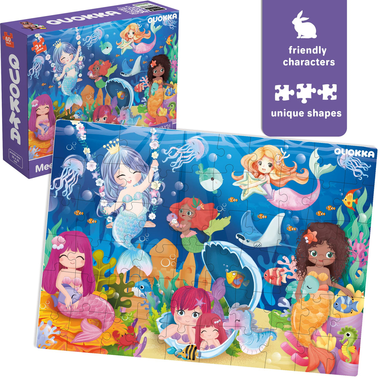 QUOKKA Puzzles for Kids Ages 4-6 - Set of 4x60 Jigsaw Puzzles for Toddlers 3-5 - Unicorn Princess Animals Toys for Children 6-8 yo - Gift Educational Game for Boys & Girls QUOKKA