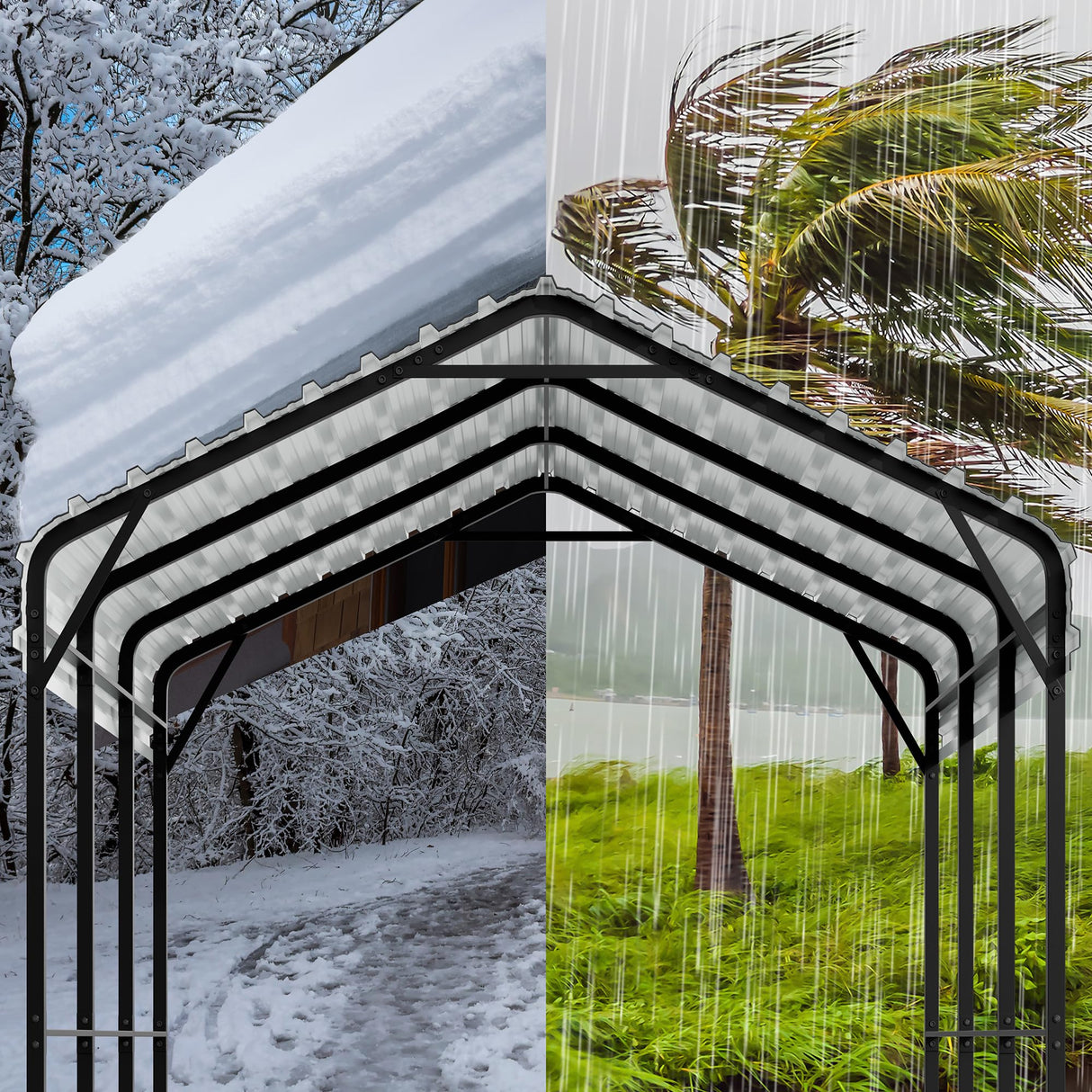 Walsunny Metal Carport 12x15 FT Heavy Duty Carport Canopy with Enhanced Base, Outdoor Car Shelter with Galvanized Steel Roof and Frame Garage for Truck, SUV, Boat, Gray Walsunny