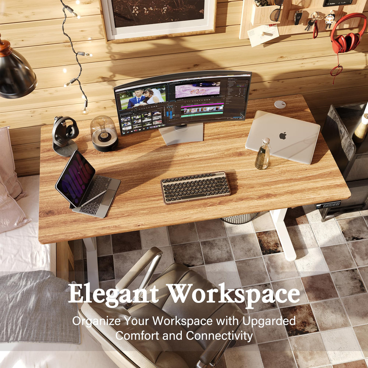 Monomi 55 Inch Electric Standing Desk, Height Adjustable Sit Stand Up, Work Home Office Computer PC Desks, Gaming Writing Study Bedroom Rising Table, Nature Monomi