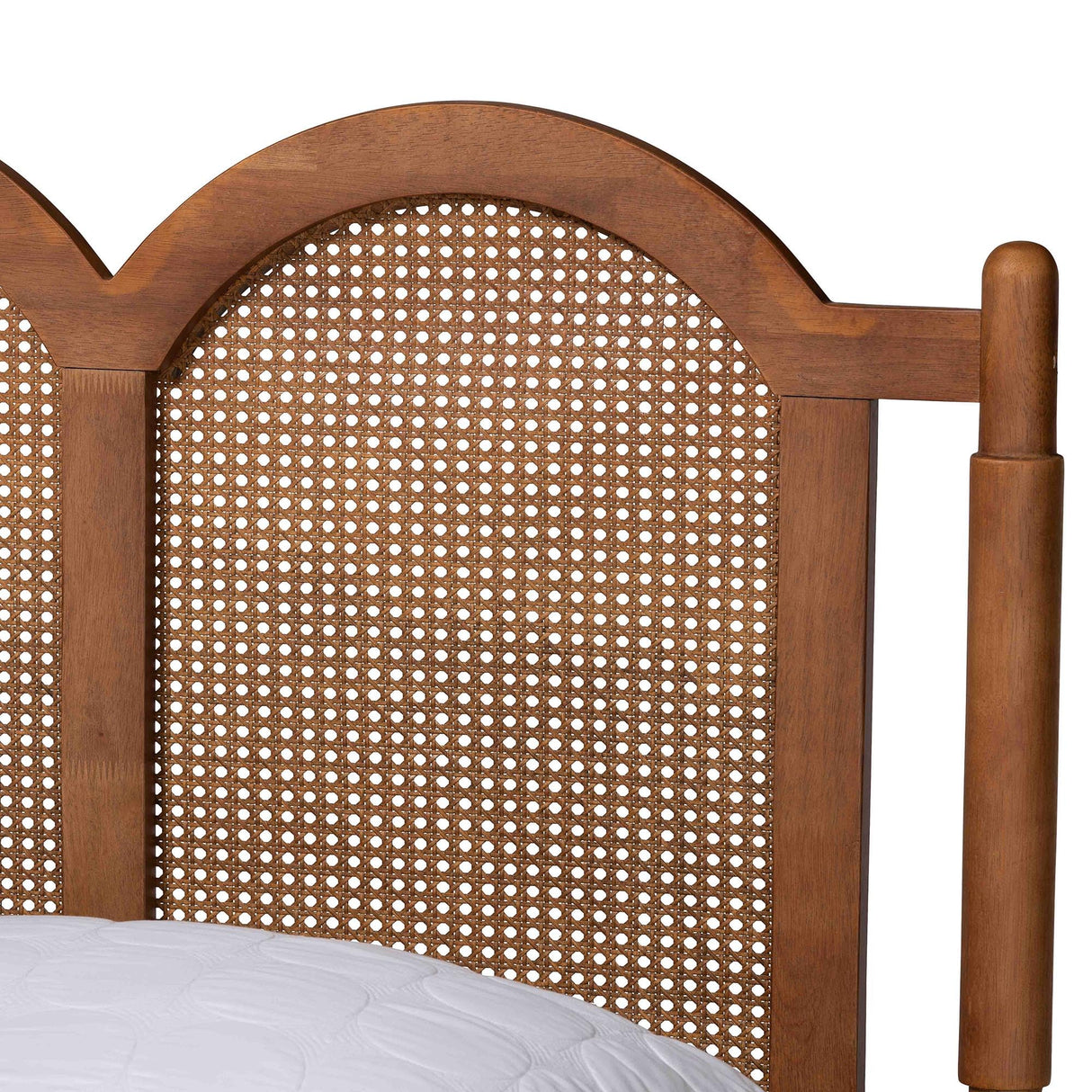Baxton Studio Thatcher Mid-Century Modern Walnut Brown Finished Wood Queen Size Platform Bed with Woven Rattan Baxton Studio
