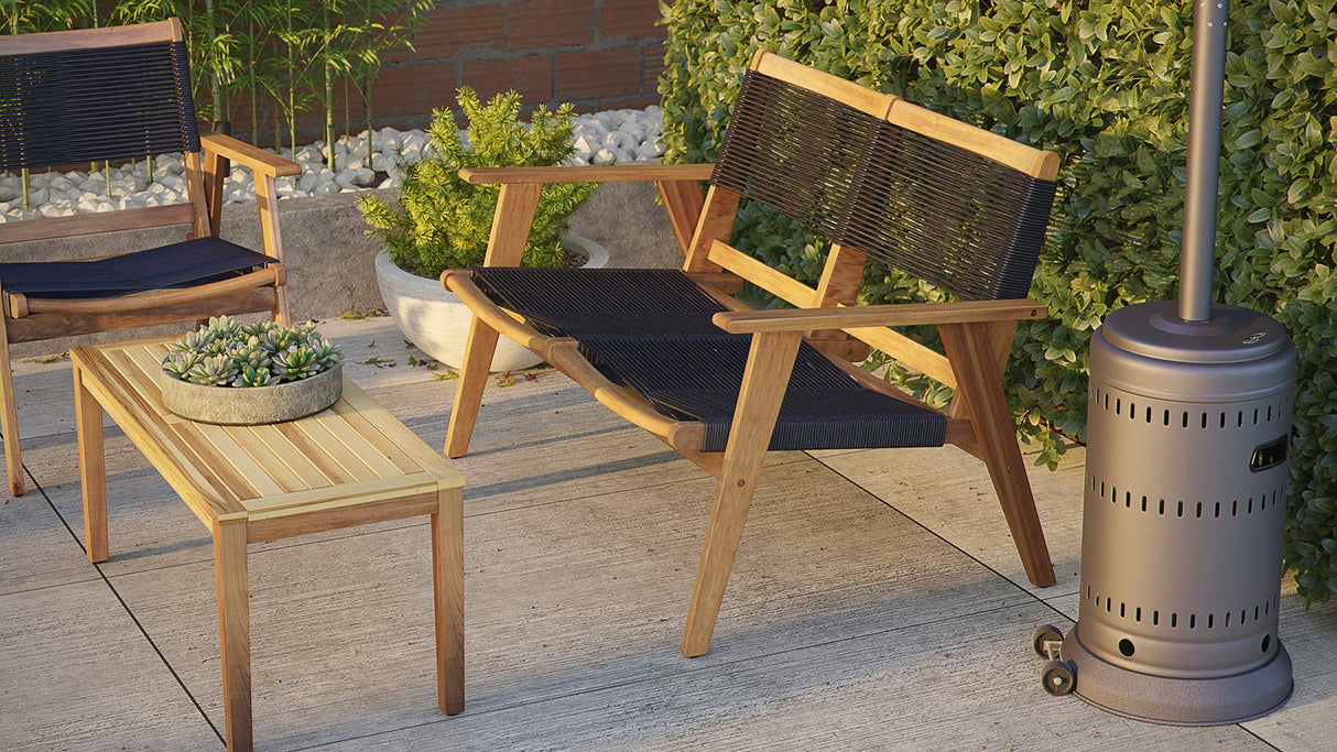 Balkene Home 63368 Kingsmen Loveseat Bench Mid Century Modern Wooden Bench Living Room Bedroom Patio Porch Poolside Entryway Hallway Indoors & Outdoors Solid Wood Construction Warm Teak Tones Balkene Home