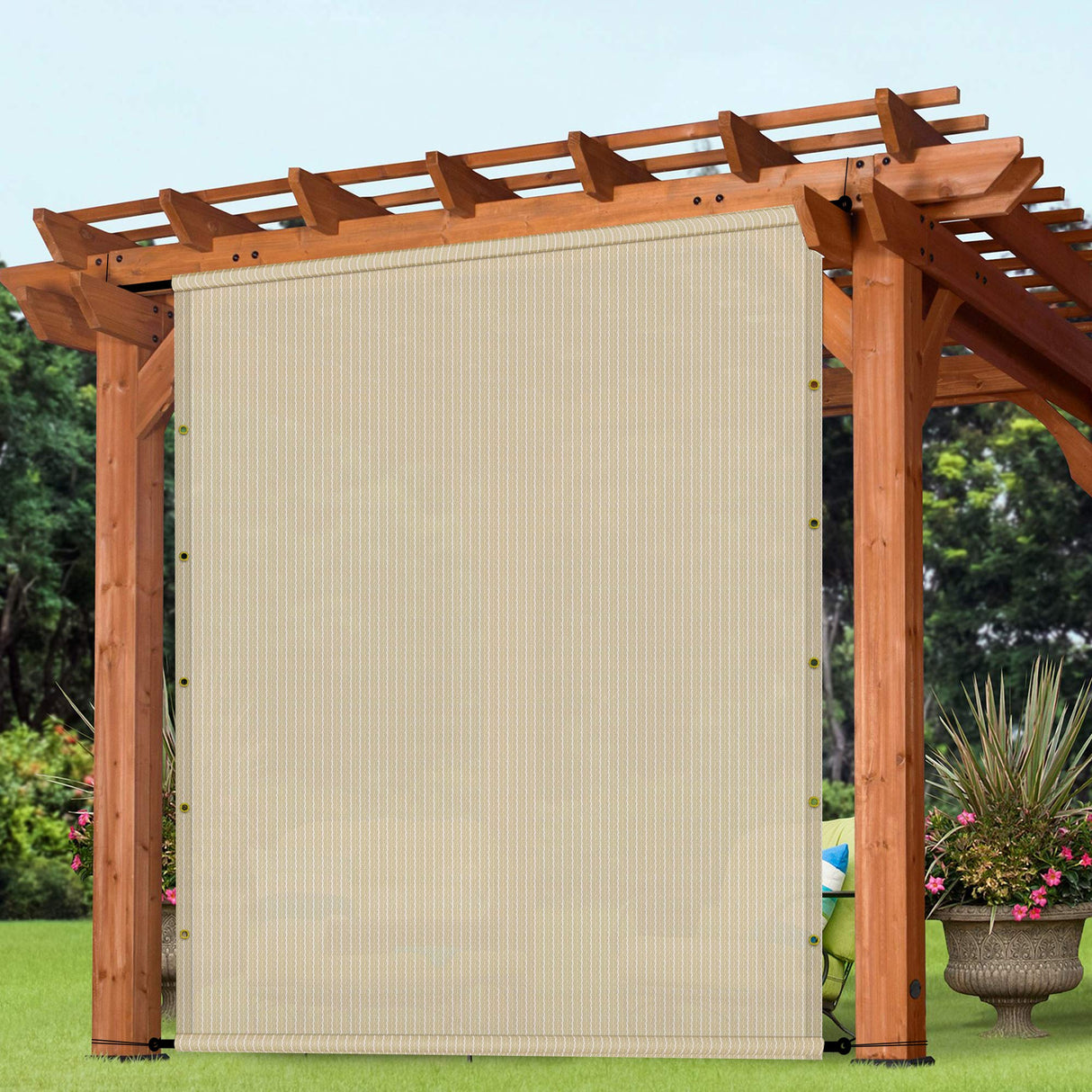 Patio 8' x 18' Pergola Canopy Replacement Shade Cover Universal Outdoor Sun Shade Cloth with Weighted Rods, Shade Screen for Gazebo Deck Porch Balcony, Beige Patio