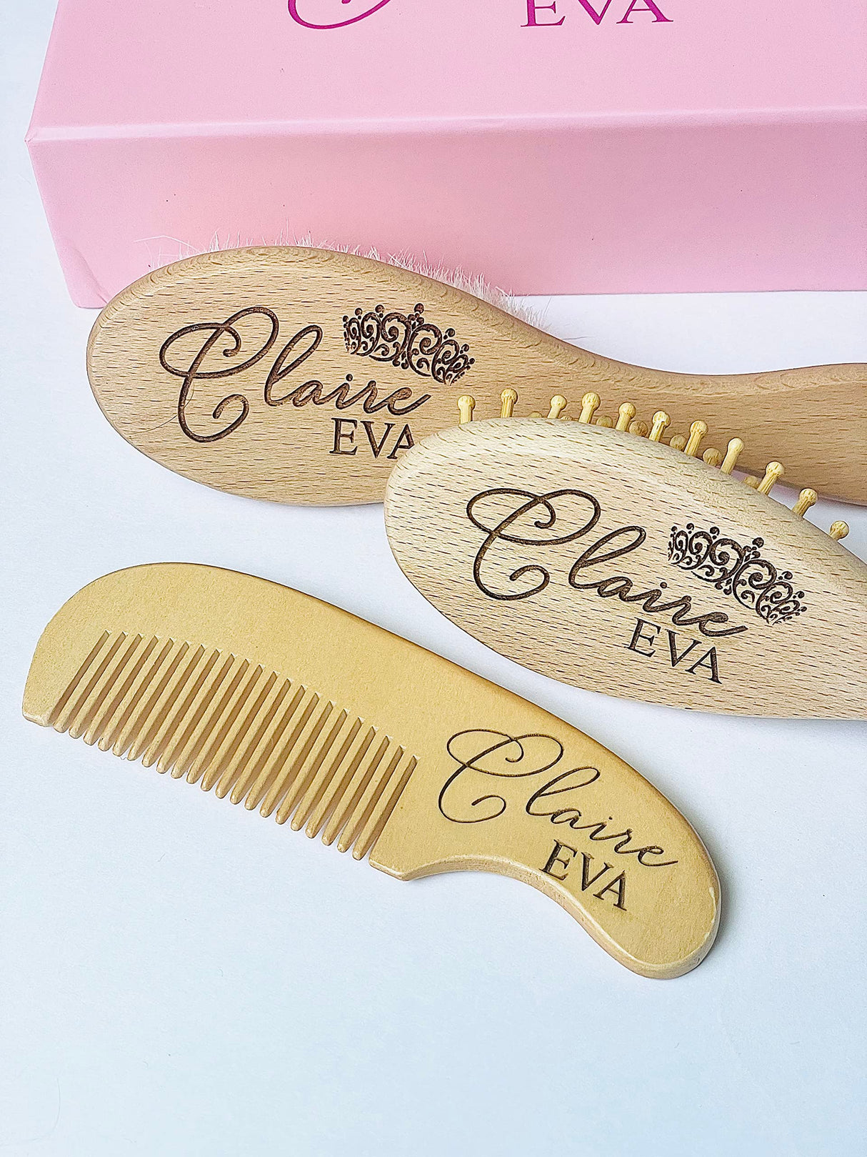 Personalized Wooden Baby Brush Set | Wooden Baby Brush and Comb Set| Personalized Baby Gift | Personalized Baby Gift Girls Girls | Princess Crown Forever Personalized