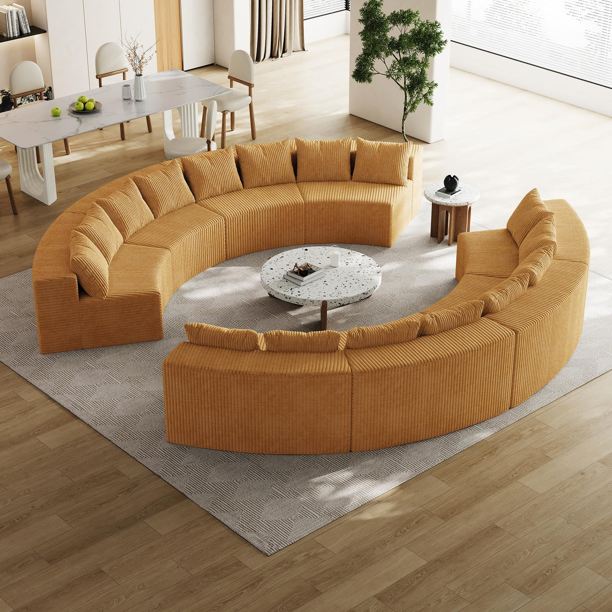 Modular Sectional Sofa Couch for Living Room,Corduroy Comfy Upholstered Cloud Couch,2 Piece Free Combination Curved Sofa with Pillows and High-Density Foam for Bedroom, Salon (Yellow, 6 Seat Sofa) BearDen Creations