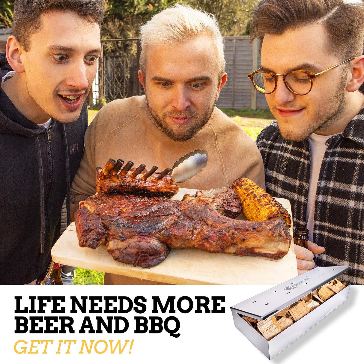 Mountain Grillers Smoker Box for Wood Chips Use a Gas or Charcoal BBQ Grill and Still Get That Delicious Smoky Barbecue Flavored Grilled Meat Hinged Lid for Easy Access polished finish stainless steel MOUNTAIN GRILLERS