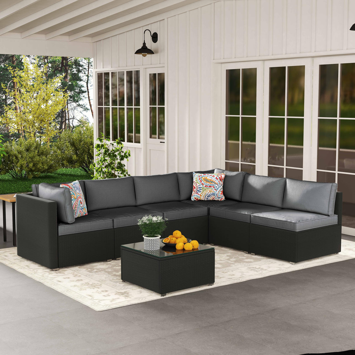 7-Piece Outdoor Patio Furniture Set – Handwoven All-Weather Rattan & 4” Thick Waterproof Cushions, Wicker Outdoor Conversation Sets with Coffee Table for Deck, Backyard, Garden TESTERYOR