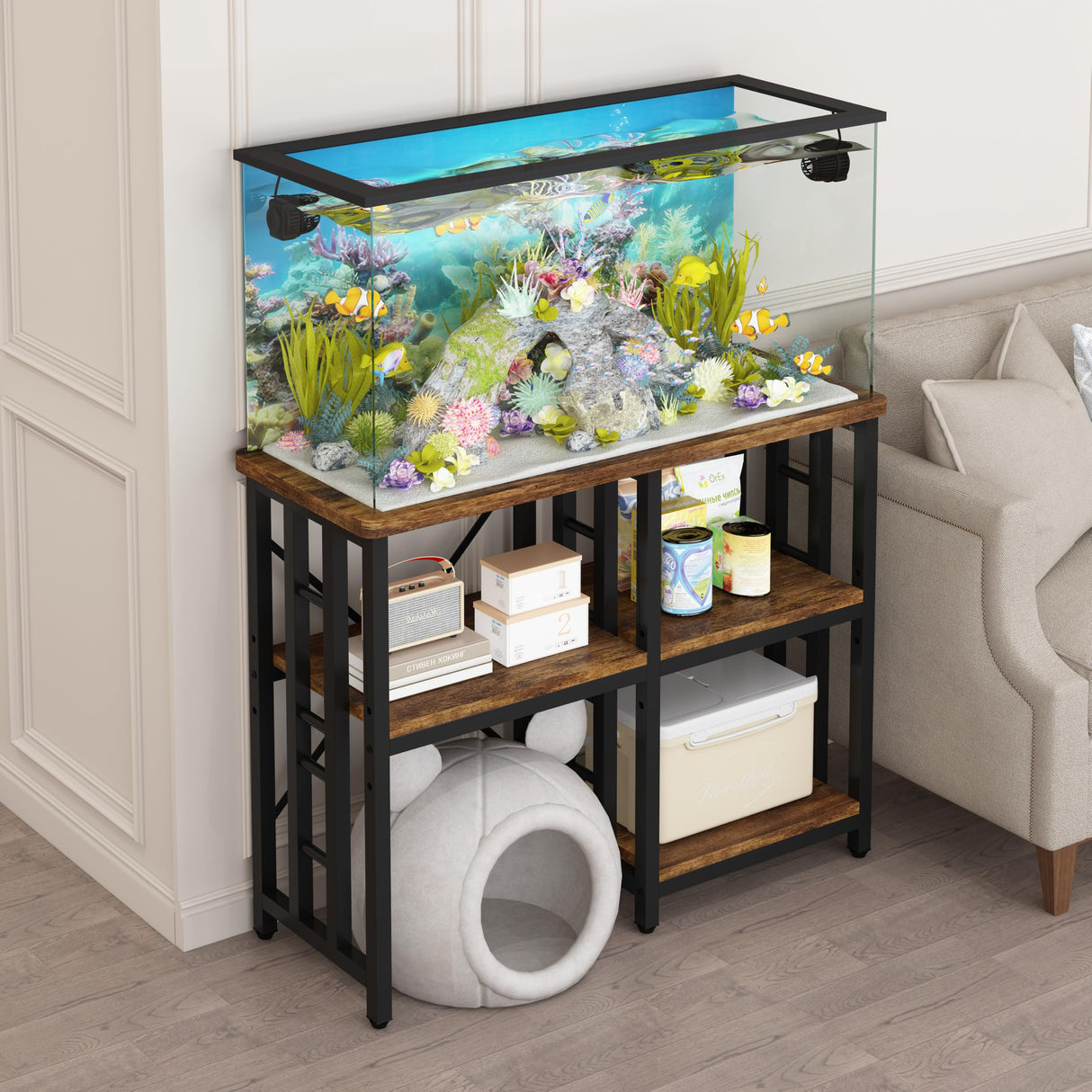 4-Tier Bakers Rack for Kitchens with Storage, Mini Fridge Stand, Microwave Oven Stand Table, Bar Cabinet, Aquarium Stands, Adjustable Shelves Freestadning for Kitchen, Living Room, Office, Patio. Yaruifnt