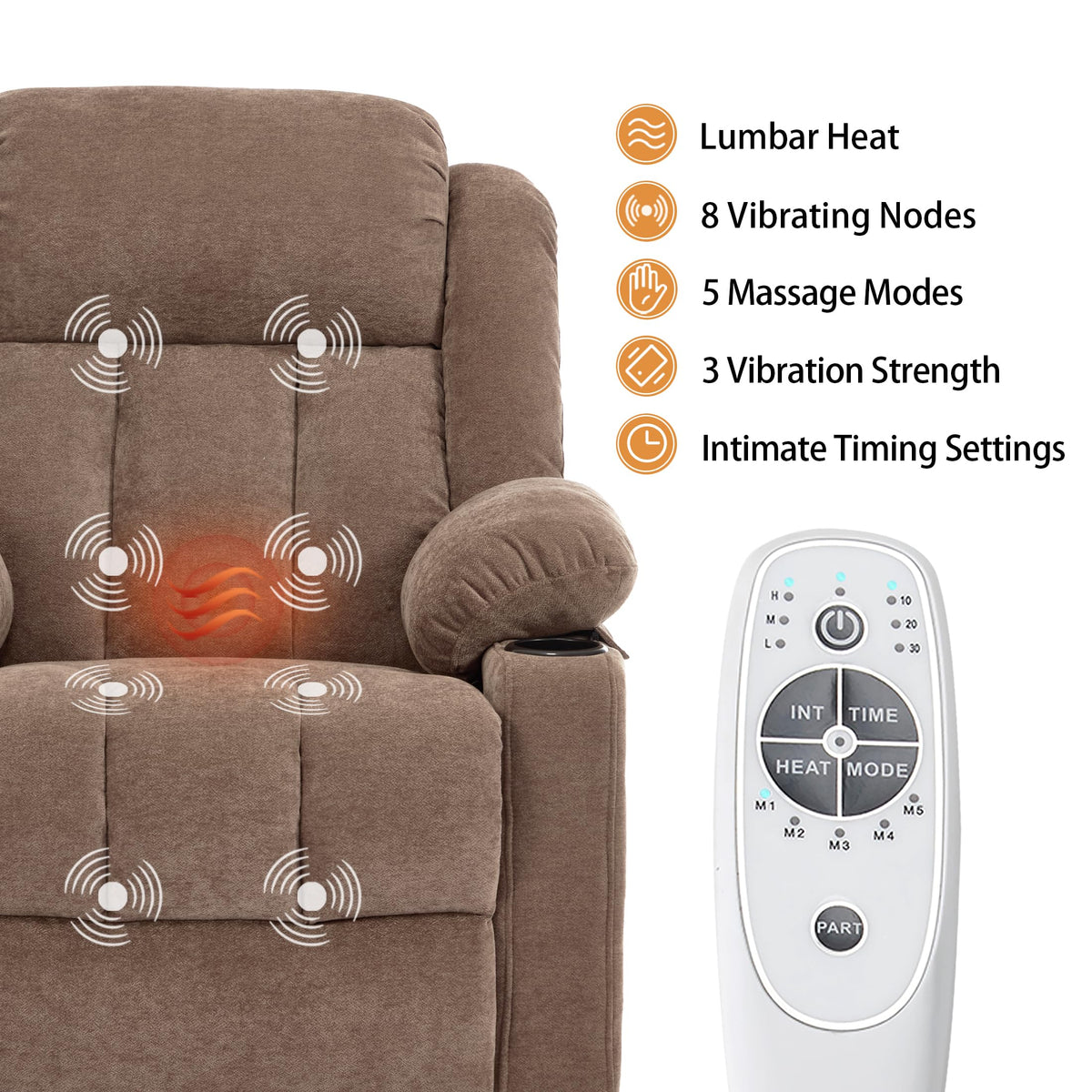 Sfxingyou Power Lift Recliner Chair for Elderly with Massage and Heat, Reclining Sofa Chair with USB & Type-C Ports and Cup Holders, L1288(Brown) Sfxingyou