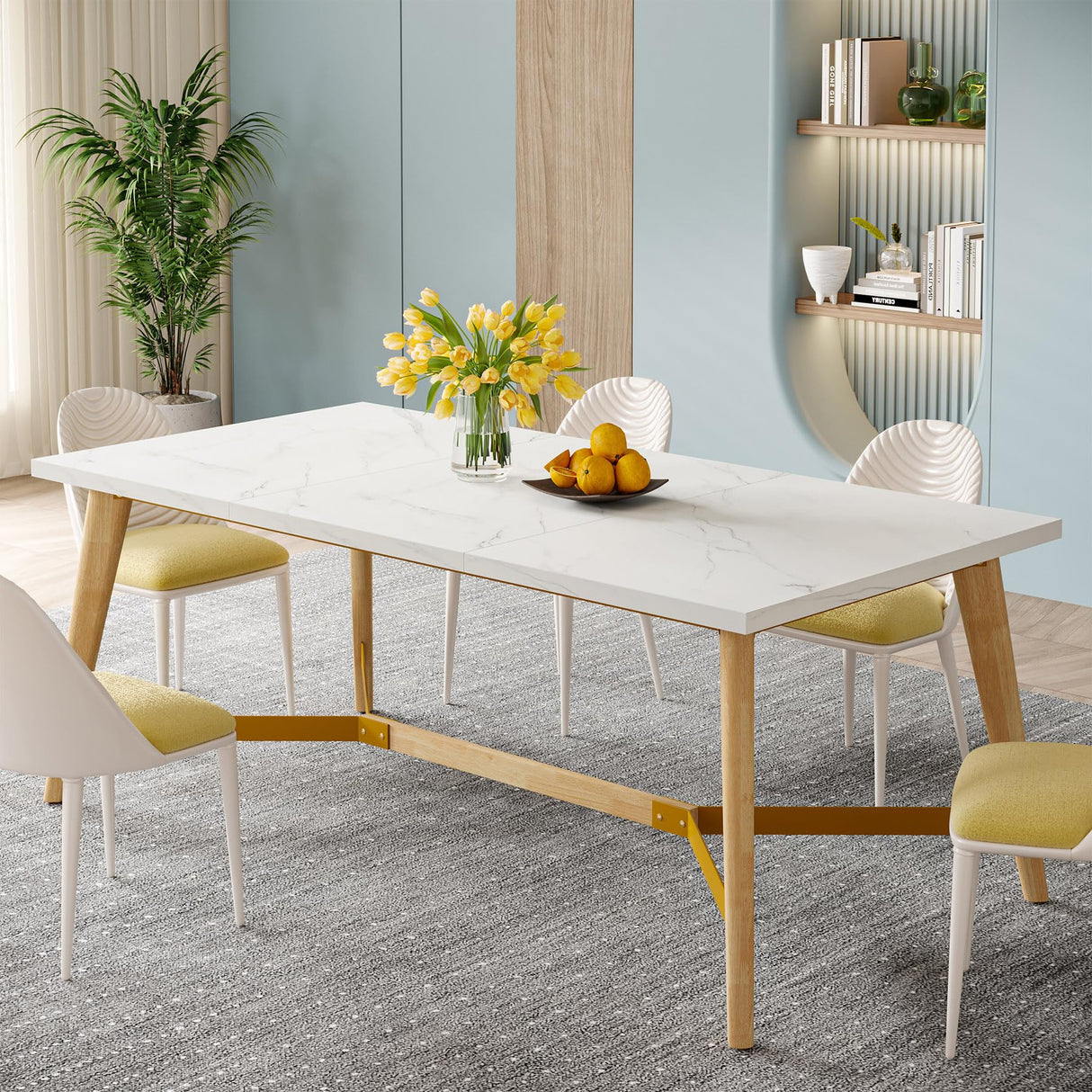 Tribesigns Dining Table for 6-8 People, 70.9 Inch Rectangular Kitchen Table with Solid Wood Legs, Faux Marble Wood Dining Table, Modern Large Dinner Table for Dining Room, Living Room, Kitchen Tribesigns