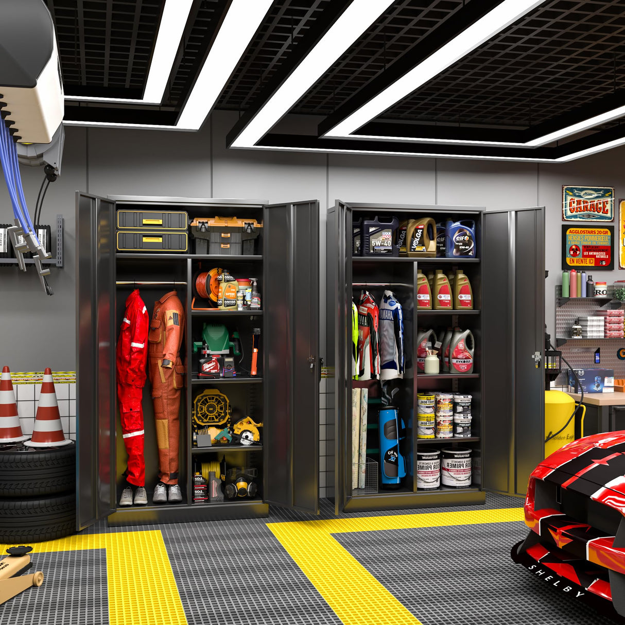 Greenvelly Metal Storage Cabinets Locker, 72" Locking Steel Storage Wardrobe Cabinet, Metal Employees Locker Clothing Coat Freestanding Wardrobe for Home Office, Garage, Gym(36" W×18" D) Greenvelly