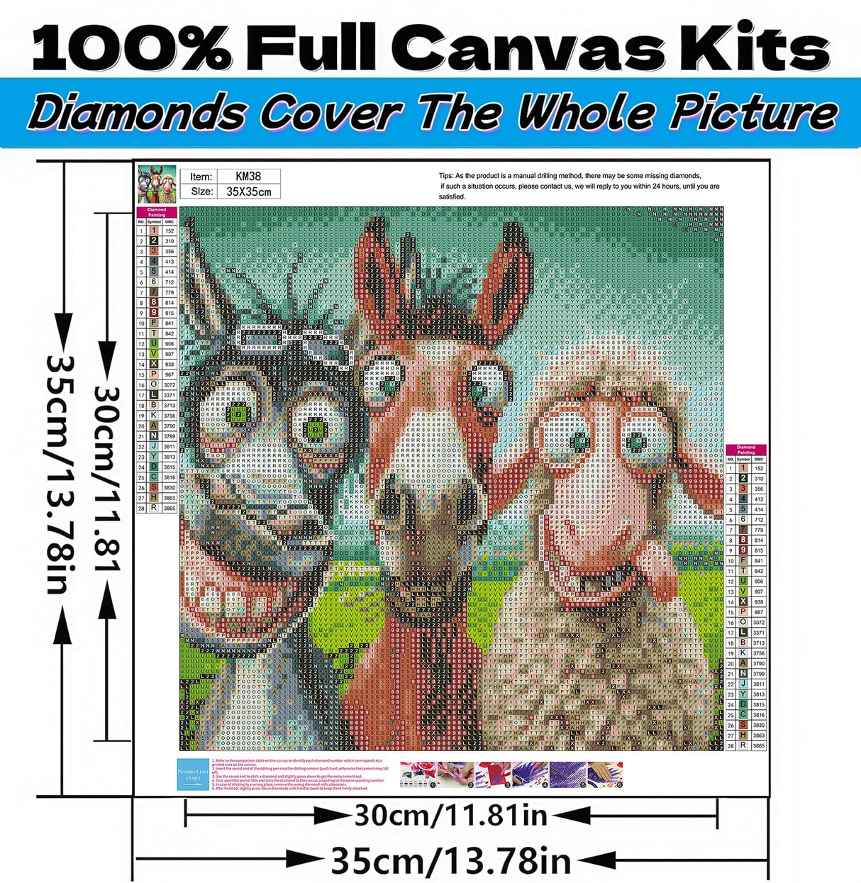 5D Diamond Art Kits for Adults Beginners,Crazy Animals DIY Full Round Drill Diamond Painting Kits,Donkey Horse Sheep Paint by Diamonds Dots Gem Art Easy,Home Wall Decor 14X14 Inch Acelii