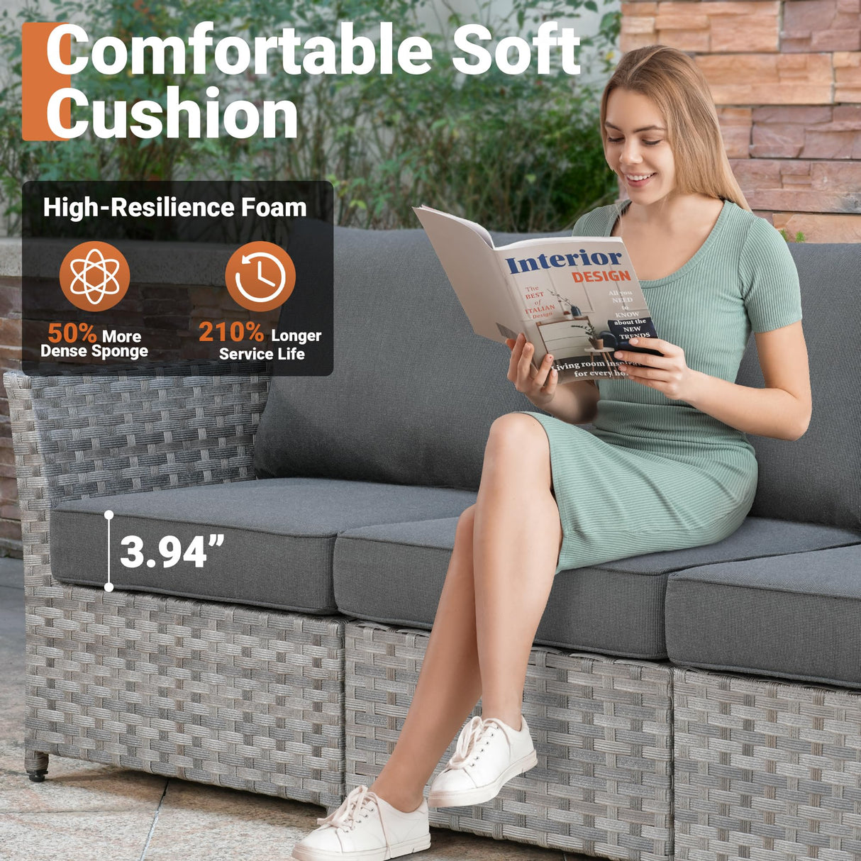 ovios 10 Piece Patio Furniture Set with Fire Pit Table,Outdoor Rattan Wicker Coversation Set with Swivel Rocking Chairs, Sectional Chairs for Outside Porch Balcony Backyard Pool,Black ovios