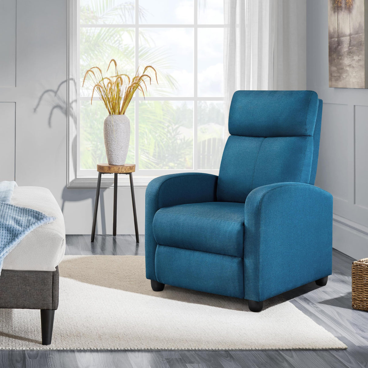 Yaheetech Fabric Recliner Sofa Modern Single Recliner Sofa Home Theater Seating with Thick Seat Cushion, Backrest and Pocket Spring, Blue Yaheetech