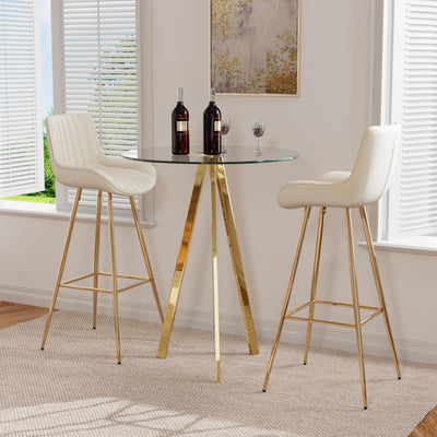 SIZOTA 3 Piece Pub Dining Set, Modern Round Bar Table and Chairs for 2, 30" Counter Height Barstools and Glass Kitchen Table Set, 31" Small Dining Table with 2 Stools(Beige)