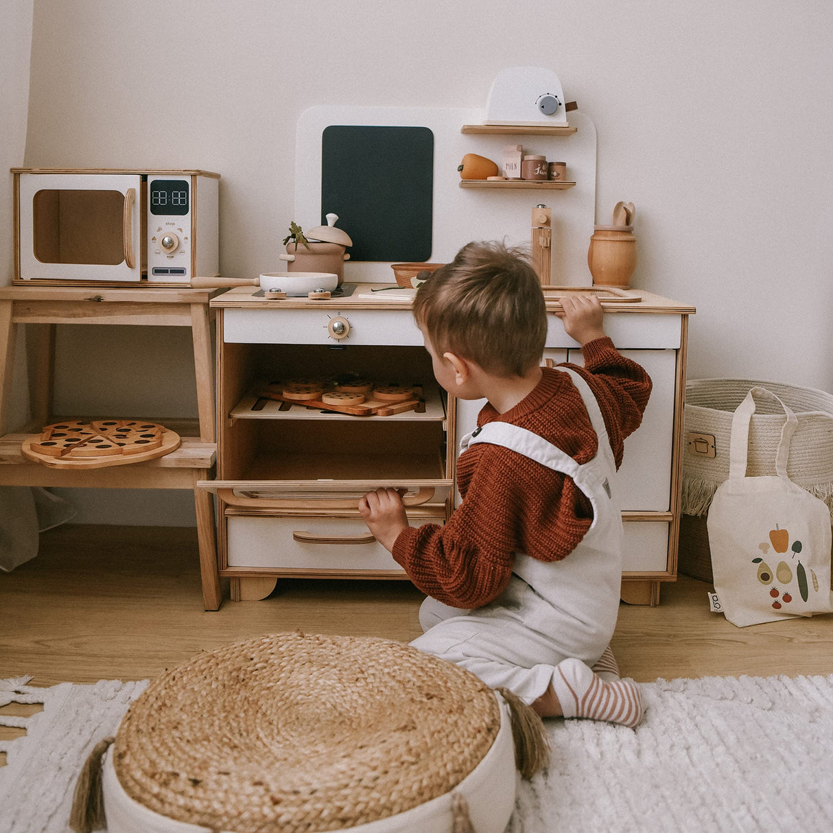 Kids Pretend Play Kitchen Wooden Montessori Playroom Furniture Nursery Decor Birthday Gift for Toddler Girl Wood Natural Baby Neutral Room (Natural) Enjoy The Wood