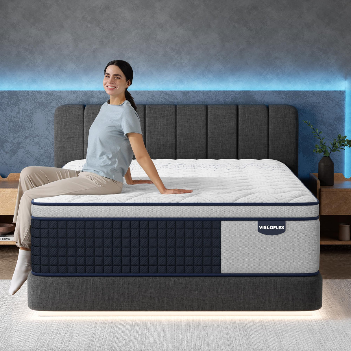 VISCOFLEX Firm King Mattress 14 Inch, Breathable Hybrid Mattress in a Box with Targeted Spinal Support and Pain Relief, Motion Isolation Pocket Springs - Fiberglass-Free, CertiPUR-US, 365-Night Trial VISCOFLEX