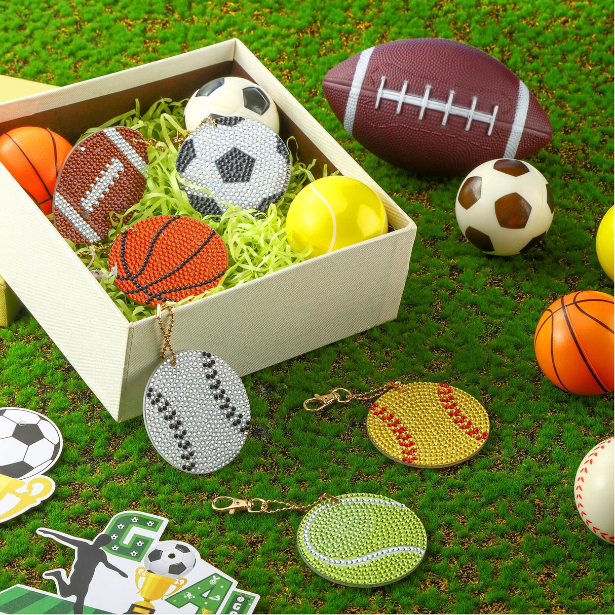 Tudomro 24 Pcs Balls DIY Diamond Art Painting Keychain Kits 5d Soccer Ball Football Drill Art Key Chain Set for Sports Tudomro