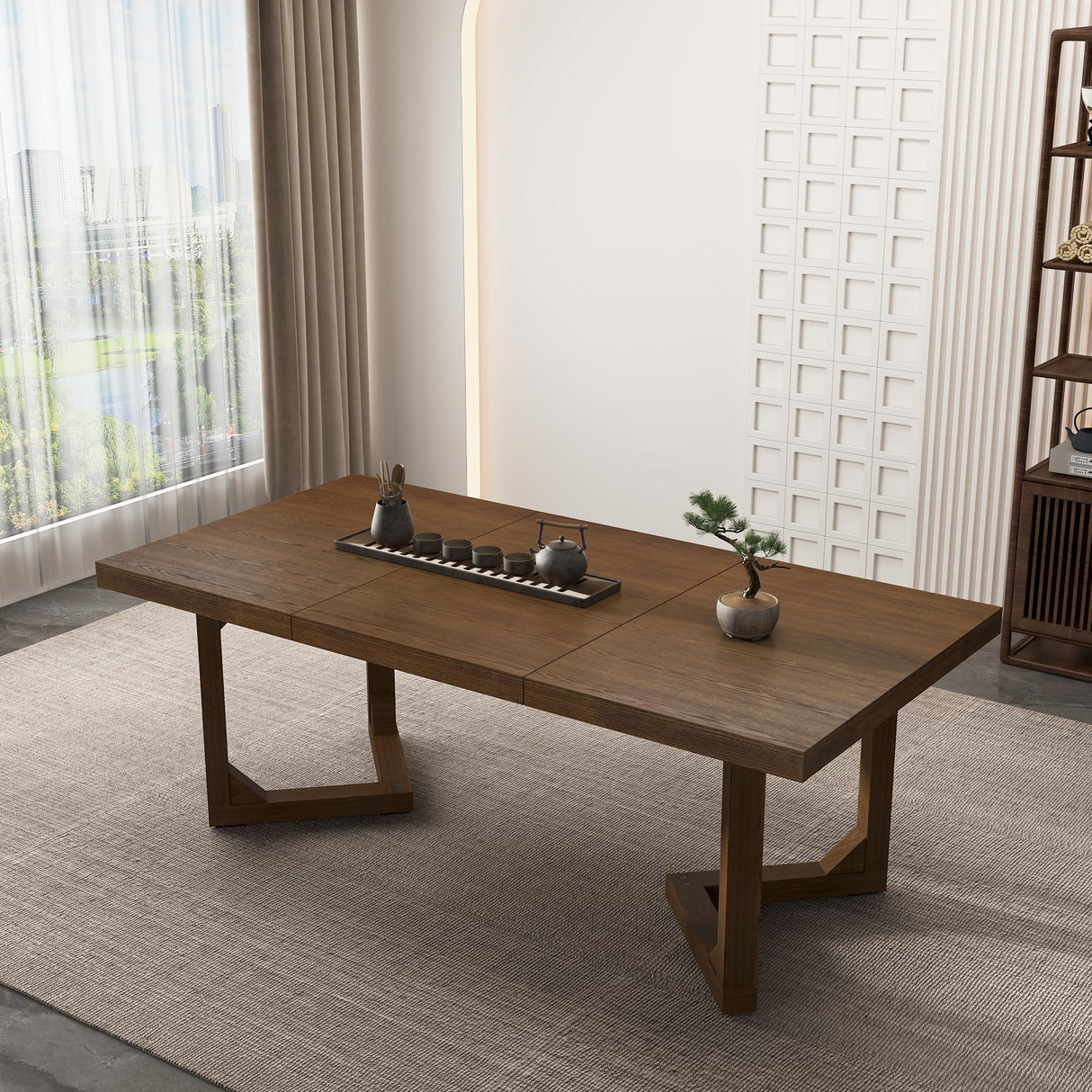 jiteentarou 71 Inch Farmhouse Dining Table, Solid Wood Rustic Kitchen Table, Large Wooden Rectangular Dinner Table for Dining Room, Home Office, Living Room Furniture, Easy Assembly, Walnut Wirebrush jiteentarou