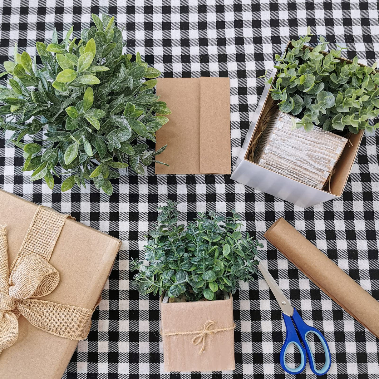 Winlyn Set of 3 Small Potted Plants Artificial Eucalyptus in Wood Box Faux Eucalyptus in Pots Desk Plants Greenery Centerpiece Table Decorations for Farmhouse Kitchen Windowsill Shelf Entryway Decor Winlyn