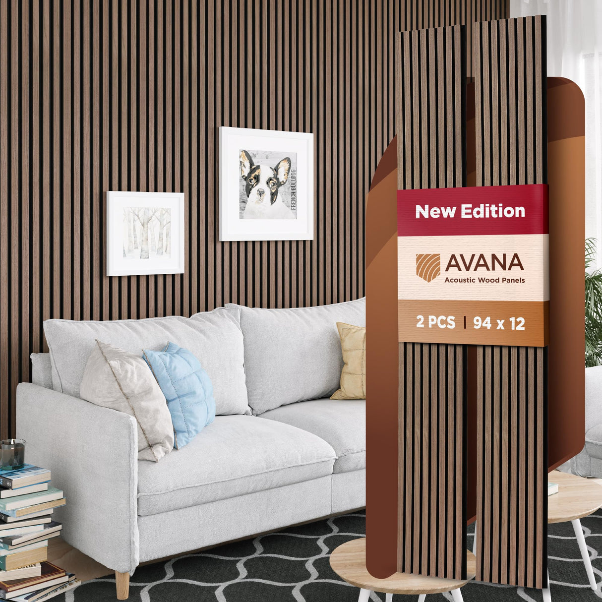 Avana Acoustic Wood Wall Panels – 94.4 X 12.6 Inch Walnut Acoustic Panels 2 PCs – Wall Panels For Interior Wall Decor For Homes, Offices, Studios – Sturdy And Durable Wood Panels For Wall Avana