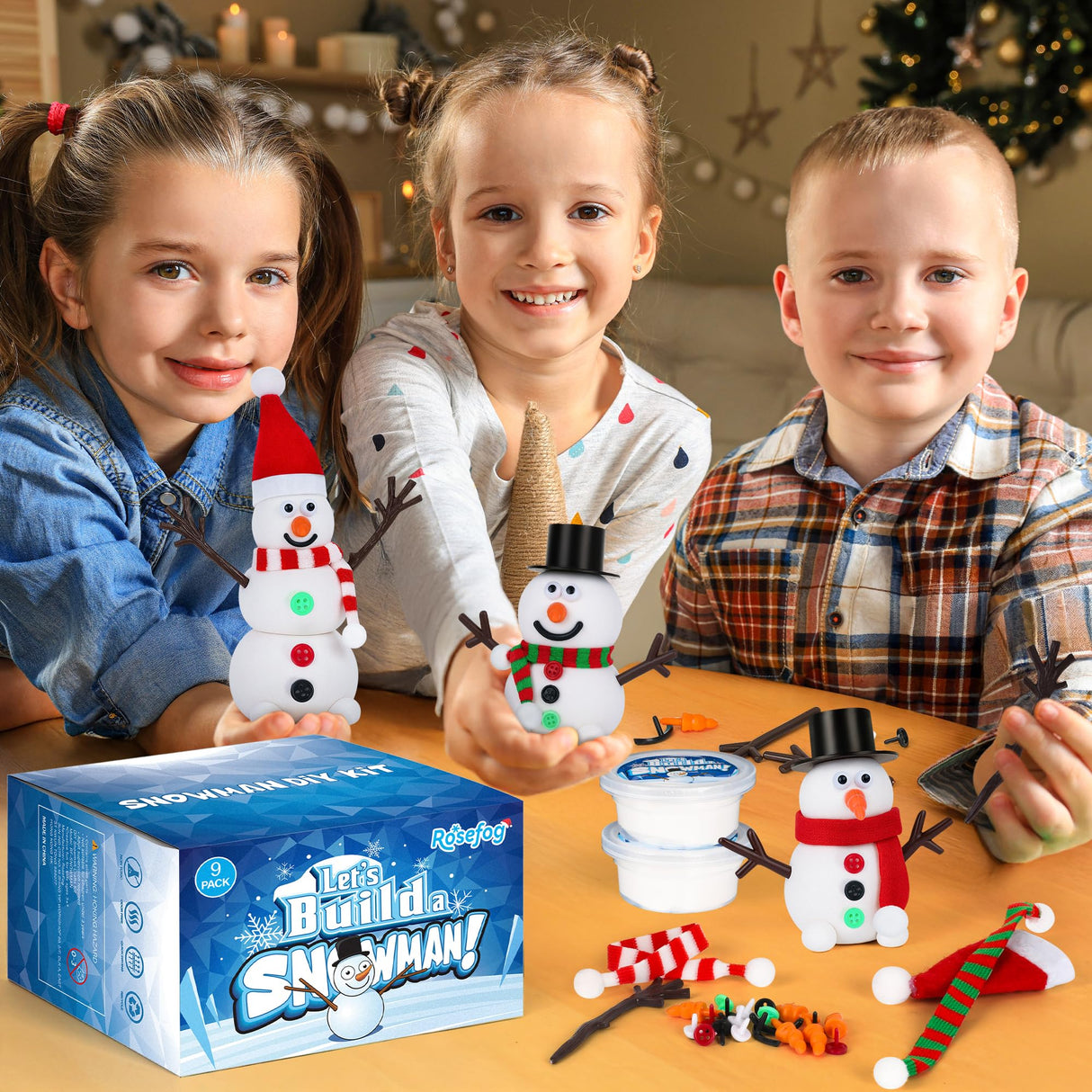 9 Pack Christmas Crafts, DIY Christmas Snowman Clay for Kids, Build Your Snowman Craft Kit, Modeling Clay Snow Man Making Game, Xmas Crafts Presents Winter Christmas Stocking Stuffers RoseFog