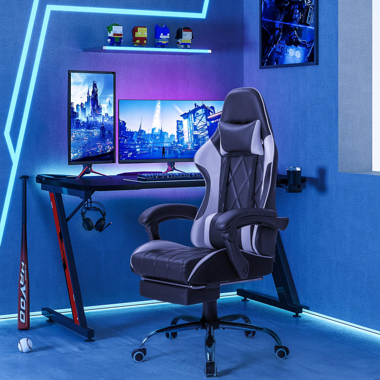 Homall Gaming Chair, Computer Chair with Footrest and Massage Lumbar Support, Ergonomic High Back Video Game Chair with Swivel Seat and Headrest (White) Homall