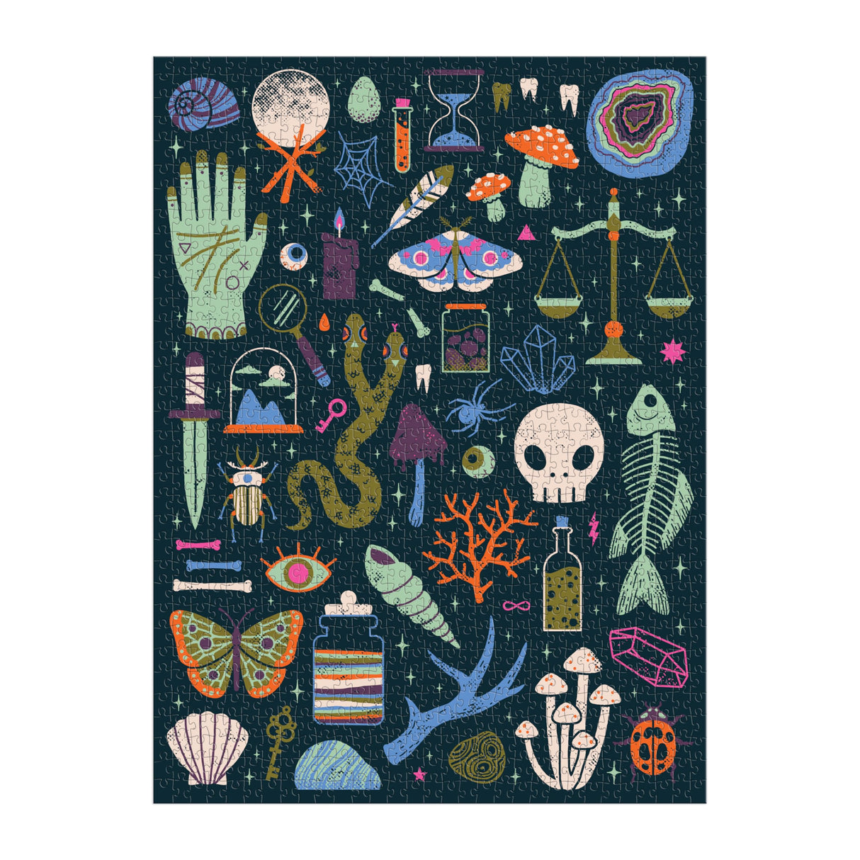 Galison Occult and Curious – 1000 Piece Glow in The Dark Jigsaw Puzzle Featuring an Eerie Collection of Creepy and Spooky Objects Galison