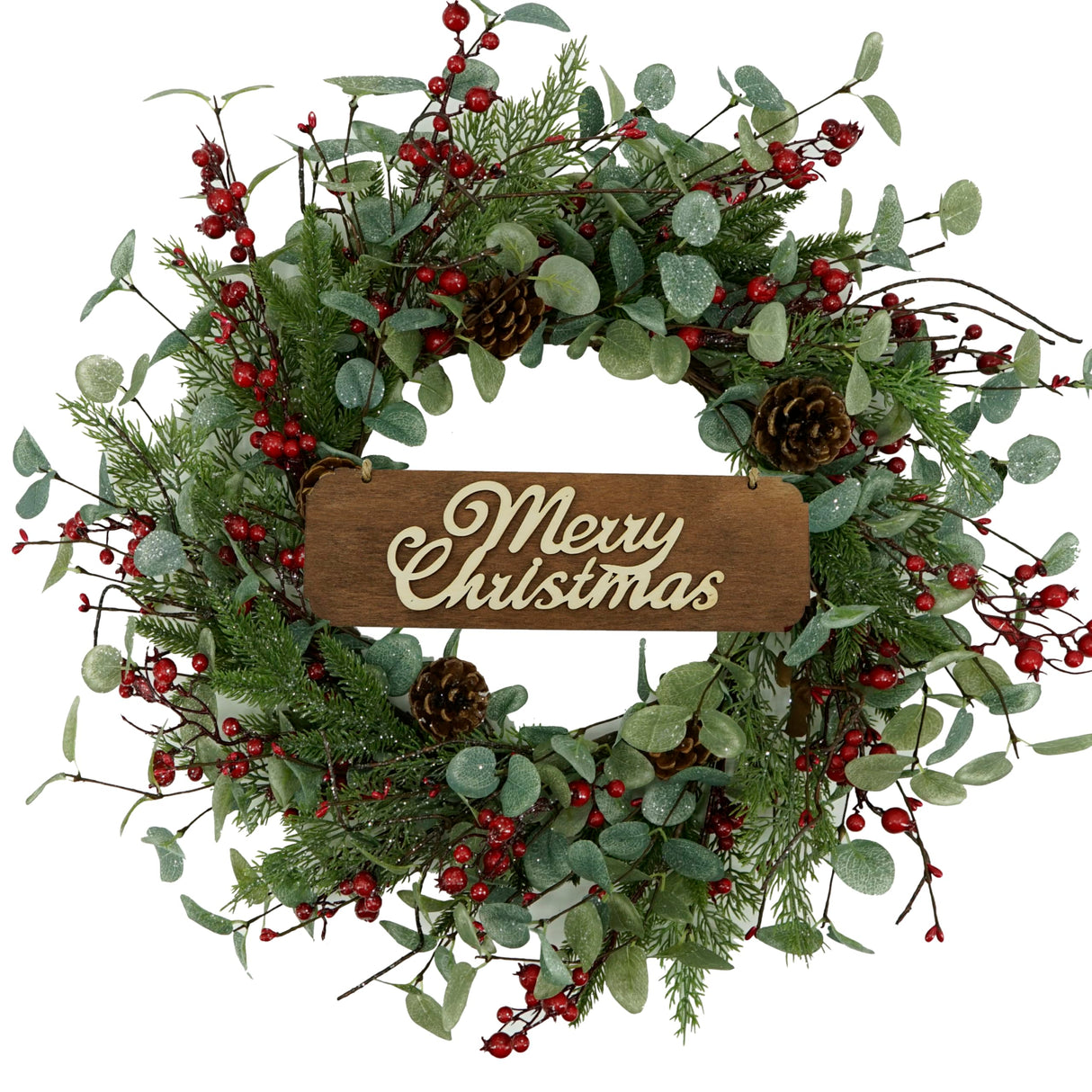 Christmas Wreath, Christmas Wreaths for Front Door,Artificial Christmas Wreath with Sparkling Leaves and Pine Needles are paired with Plump Pine and red Berries,Wreath for Indoor Wall Window Decor. Furisin
