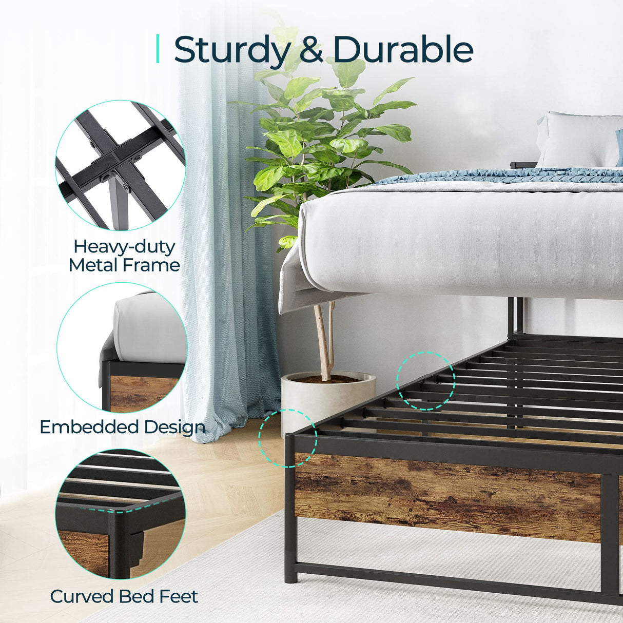 LINSY Ergonomic Full Bed Frame with RGB Headboard, Fast Assembly, USB Outlets & Ample Storage in Rustic Brown LINSY