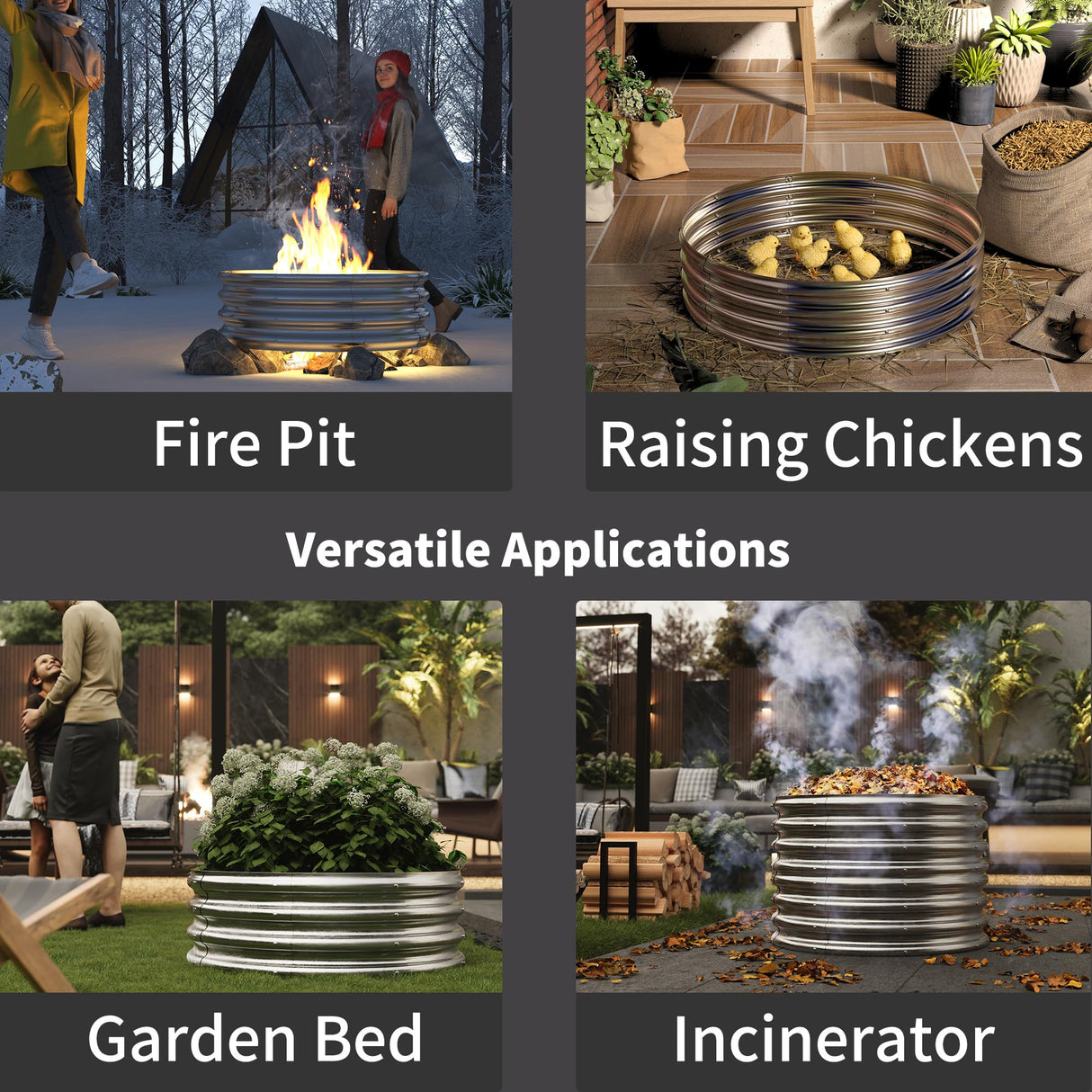 PROWORX 48 Inch Outdoor Fire Pit Ring, Round Galvanized Portable Fire Pit for Camping, Metal Steel Bonfire Fire Ring for Outside, Backyard PROWORX