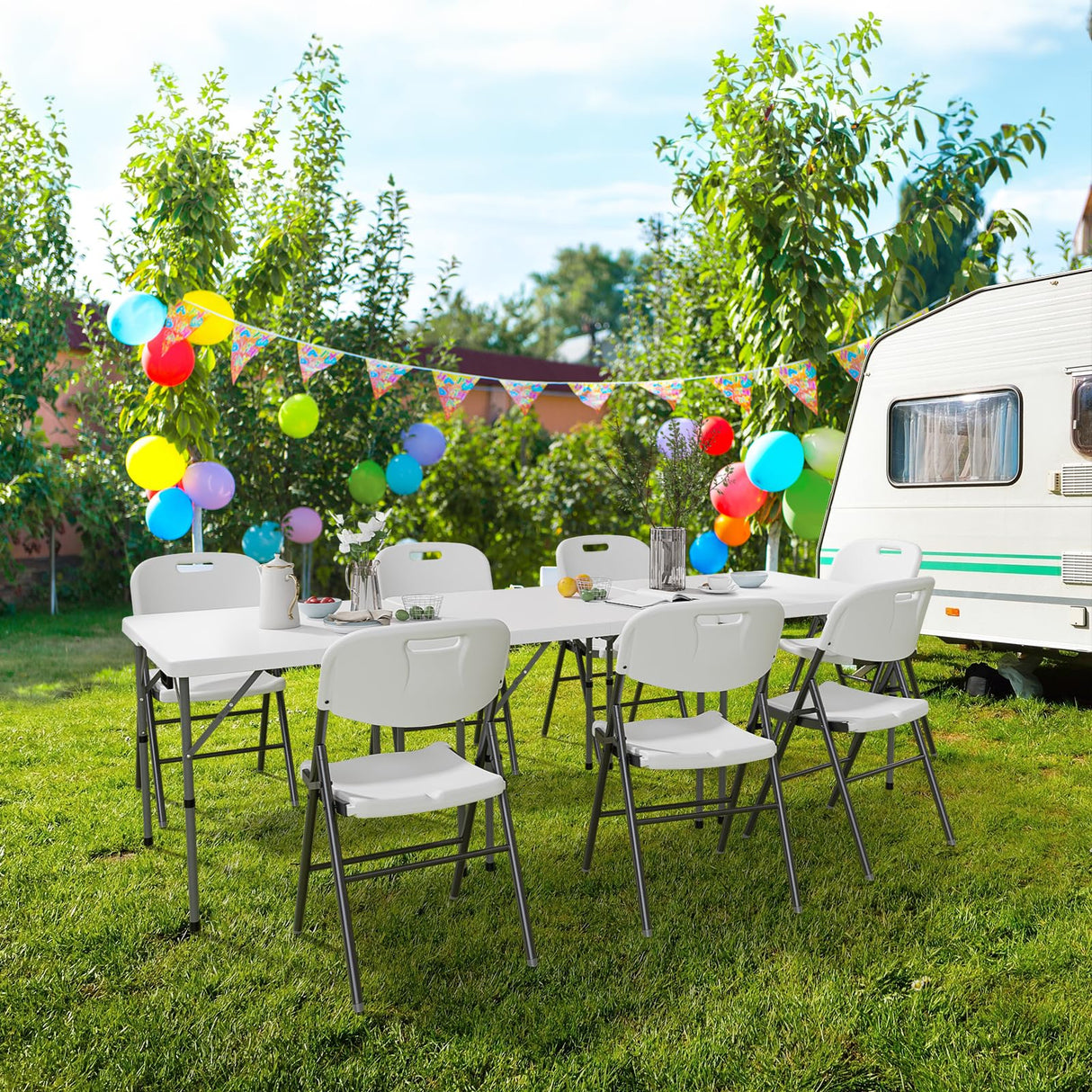 VINGLI 34" Fold in Half Square Table, Bi-Folding Commercial Table, Portable Plastic Dining Card Table for Kitchen or Outdoor Party Wedding Event, White VINGLI